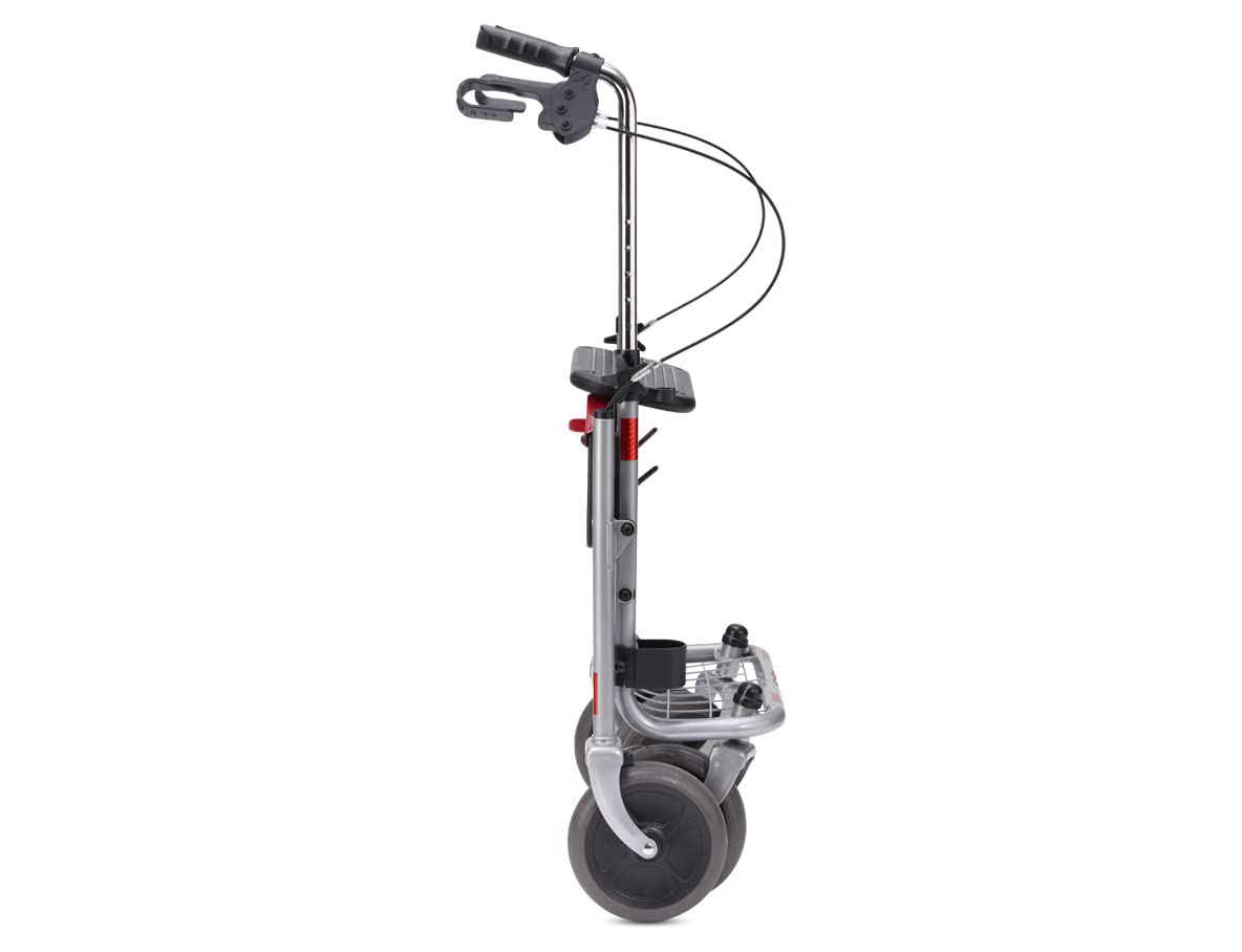 Bischoff & Bischoff Senio Andador plegable – Andador estándar con ruedas grandes para interior y exterior, altura ajustable, incluye cesta, bandeja y soporte para bastones