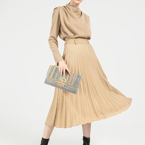 Image of Gets Straw Clutch Purse for Women, Woven Beach Bag Summer Corssbody Purse Small Rattan Shoulder Bag for Travel | Hand-woven