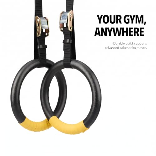 Image of Gymnastic ABS Rings with Heavy Duty Adjustable Strap Capacity with 14.5ft Adjustable Buckle Straps for Cross Fitness Functional Training for Home Gym Full Body Workout