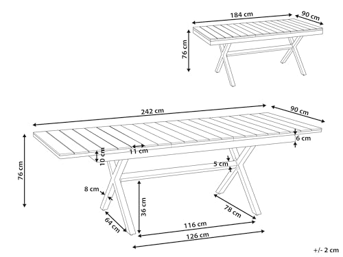 Beliani Mesa de jardín Extensible 184/244 x 90 cm Aluminio Muebles de Exterior Blanco Fanes - imagen 3