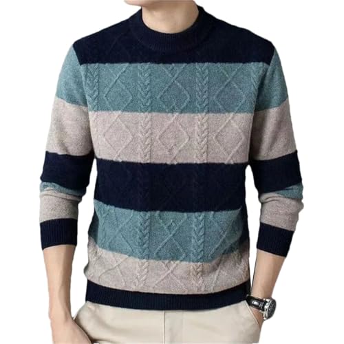 Men Winter O-Neck Patchwork Striped Contrast Color Thicken Warm Long Sleeve Knitted Pullovers
