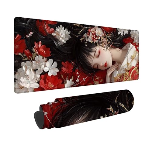 Tapis de souris XXL rouge geisha, une idée cadeau originale pour passionné de culture japonaise