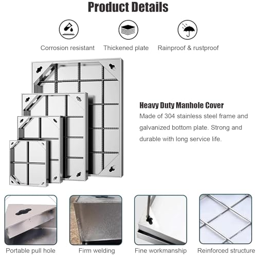 Couvercle de fosse septique encastrable rectangulaire en inox 70x95 cm pour trappe d'égout - 5