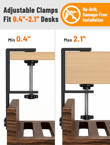 Bandeja organizadora de cables NiHome para debajo del escritorio, madera carbonizada, sin taladro, con abrazaderas acolchadas de silicona para bordes de 0.4-2.1 pulgadas, oculta regleta, soporta 11 lbs miniatura 4