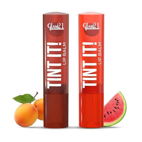 Image of Glam21 Tint it! Lip Balm | Everyday Hydration & Moisturized Lips with Vitamin-E, Shea Butter, Avocado Oil, SPF15 |Lip Care For Dry & Chapped Lip - Watermelon & Apricot | 3.5gm Each | Combo Pack Of 2
