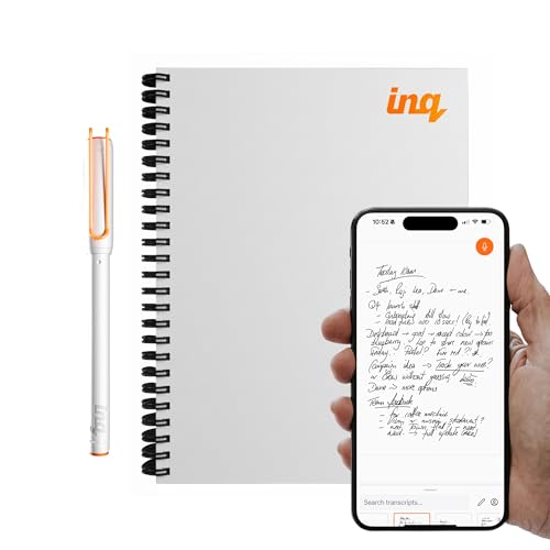 inq Smart Writing Set – Converts Handwriting to Text – Real Ink on Real Paper – AI Note Taking, Voice Recording & Transcription – For iPhone & Android – Smart Pen & Notebook (A5, Journal Size), White