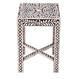RUDRAKSHA CORPORATION Bone Inlay End Table Handcrafted Accent Table with Intricate Inlay Design Indian Artisan Side Table for Living Room, Bedroom or Entryway Boho and Elegant Home Décor