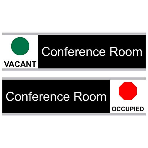 ComplianceSigns.com Conference Room (Vacant/Occupied) Sliding Sign, 8x3 in. Engraved Plastic, White on Black for Wayfinding