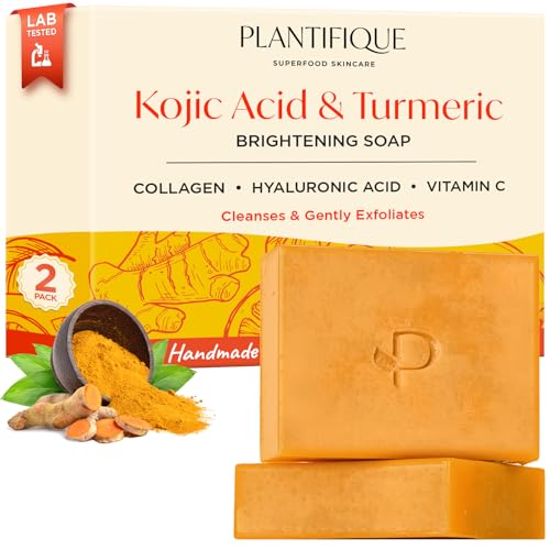 PLANTIFIQUE Turmeric & Kojic Acid Soap | Savon Visage et Corps au Curcuma | Skincare Coréenne Anti Tache Antiseptique Femme Homme | Savon Éclaircissant Peau...