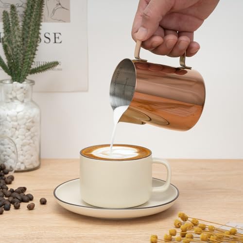 Image of Amrules Milk Frothing Pitcher 12oz Frother Cup Barista Tools, Rose Gold