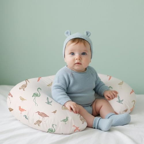 Image of Little Grape Land Nursing Pillow Covers 2 Pack, Soft & Breathable Removable Breastfeeding Pillows Covers for Feeding Pillows, Nursing Pillow Slipcover for Baby Girls Boys, (Birds & Rosy)