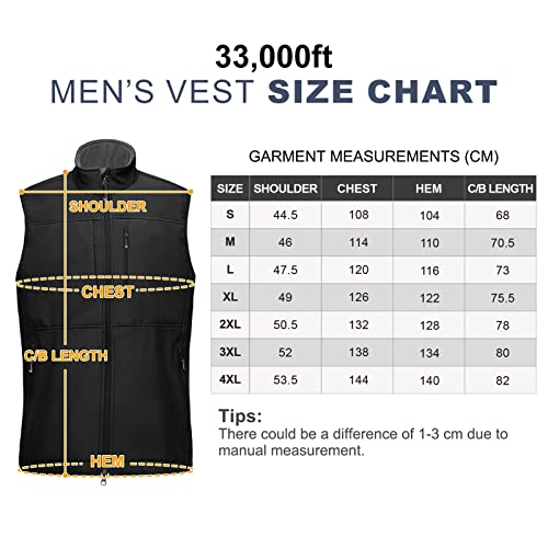 33,000ft Weste Herren Outdoor Wasserdichte Softshell Ärmellose Jacke Bodywarmer Fleece Weste Full Zipp Softshellweste Schwarz L