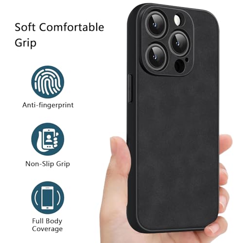 Coque iPhone 14 Pro légère et résistante aux rayures en cuir synthétique noir - 3