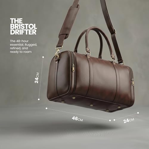 Image of FATMUG Travel Duffle - Carry-on Cabin Luggage Bag for Men and Women, Vegan Leather (26L,Brown)