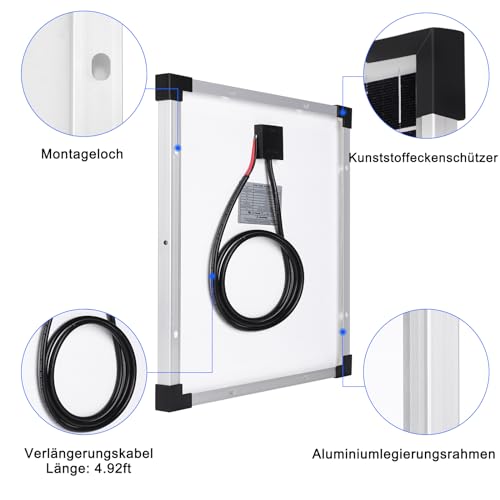 【50W Solarpanel 12V Kit】DERUXI 50 W 12V Wohnwagen Solar Panel Kit: Monokristallines Solarpanel 50W mit 10A Solarladeregler+4 Pcs 5FT Verlängerungskabel,PV Modul Solarmodule für Caravan RV Camper Boot