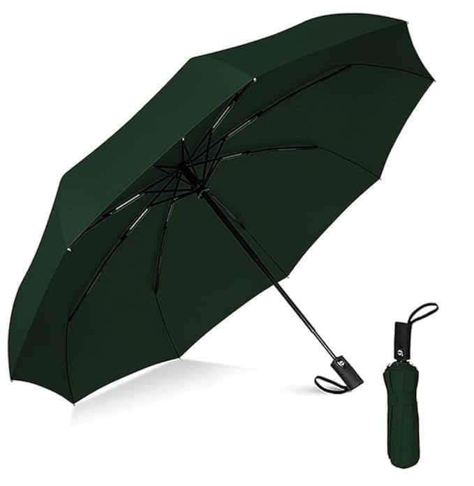 Automatic Folding Umbrella for Men & Women, Windproof Waterproof Travel Umbrella, Compact 3 Fold Auto Open Close Umbrella with Strong Steel Frame, Portable Rain & Sun Protection Umbrella, Dark Green-image-37