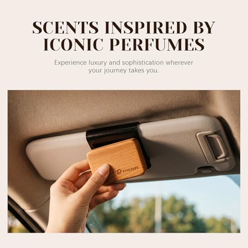 Car Air Freshener - Wood Air Freshener-Amber Blossom, Golden Coast,Sea Salt & Sage, Variety Scent Refill - Long Lasting Natural Car Fresheners - 1 Metal Clip & 3 Refill Oil Included by Ethlauff - Image 2