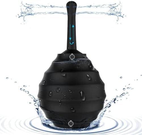 Large Capacity Anti Back-Flow Anal Douche for Women Men Personal Hygienic, Silicone Leakproof Enema Bulb with 8 Spouts for Colon Detox and Constipation, Reusable Amal Cleaner, 12 Oz, Black