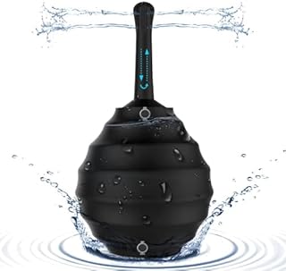 Large Capacity Anti Back-Flow Anal Douche for Women Men Personal Hygienic, Silicone Leakproof Enema Bulb with 8 Spouts for Colon Detox and Constipation, Reusable Amal Cleaner, 12 Oz, Black