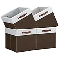 Temary Foldable Cube Baskets 4Pack - Shelf Storage Bins with Handles, Fabric Storage Organizer for Clothes, Home (White&Brown, 13x15x13 Inch)