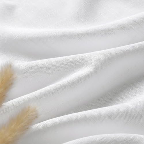 Image of Linen White Curtains 120 Inches Long 2 Panels Set Back Tab Rod Pocket Semi Sheer Cotton Textured Light Filtering Extra Long Curtain Farmhouse High Ceiling Curtains for Living Room 9Ft 40x120
