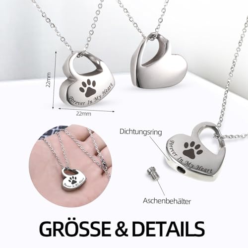 uinnossvc Urne Halskette für Asche, Herz Urne Kette mit Gravur, Halskette mit Gravur Herz, Edelstahl Asche Schmuck Memorial Anhänger mit Trichterfüller Kit