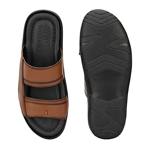TrueYarn Men's Genuine Leather Slippers | Thong Sandals For Men | Comfortable | Cushioned Insole | Durable | Handmade | All Occasion Slippers