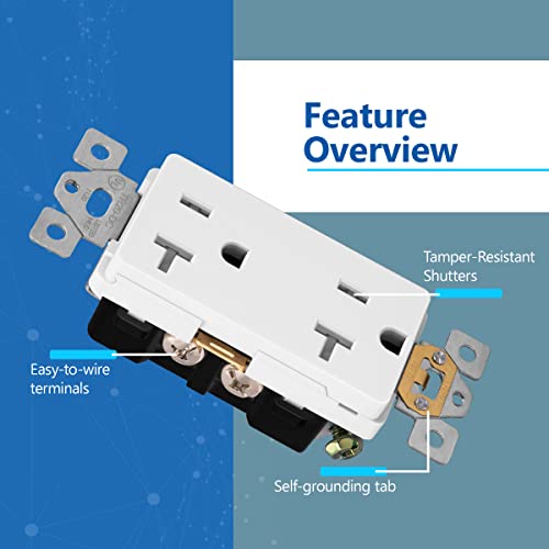 Lider Matte Finish Decorator Receptacle, Child Safe Tamper-Resistant Wall Outlet, Commercial Grade, Self-Grounding, 20A 125V, Ul Listed, Lr20-Tr-W5P, White, 5 Pack #TOP3