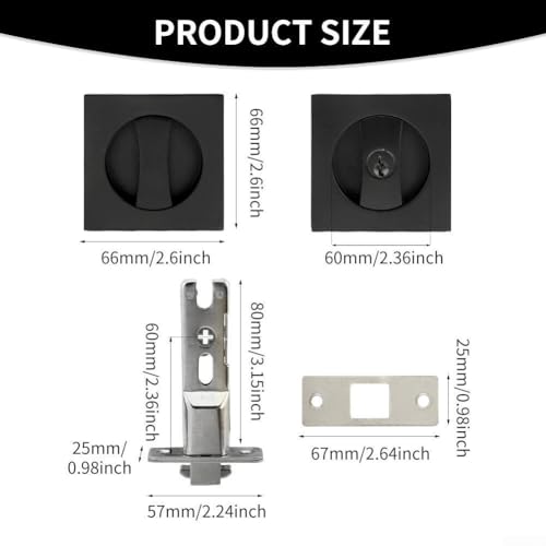 Cerradura Empotrada Cuadrada para Puerta Corredera en Acabado Negro Mate con Herrajes de Privacidad de Zinc para Puertas de Dormitorio o Baño miniatura 2