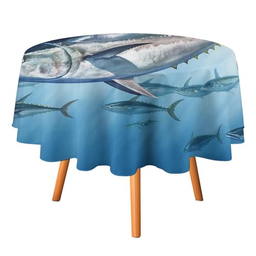 Nappe ronde imprimée thon rouge lavable pour protéger et décorer la table - 3