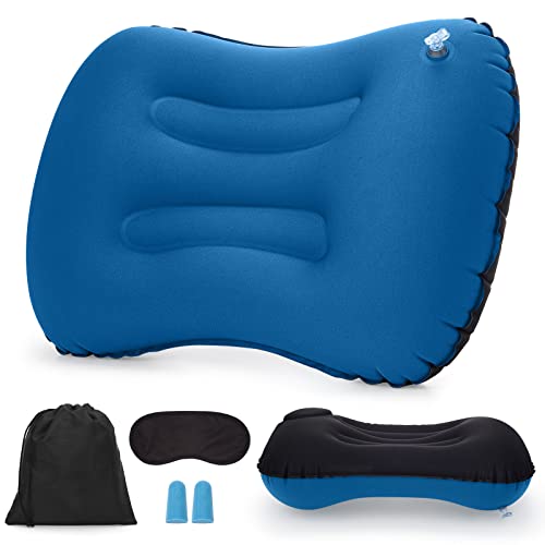 Awroutdoor Aufblasbares Camping Kissen, Reisekissen Aufblasbar Ultralight, Komprimierbar Komfortables Nackenkissen, Ergonomisches Kopfkissen für Nacken & Lumbalstütze Cover