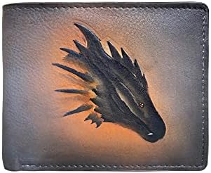 Balona Genuine Leather Anti-theft RFID-Blocking 3D Dragon Printed Gifting Bifold Wallet with Detachable Credit Card Case for Men (Coin Pocket - Grey)