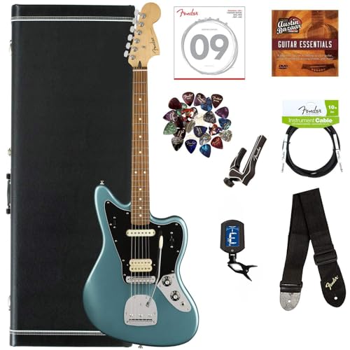 Fender Player Jaguar® - Tidepool Bundle with Hard Case, Cable, Tuner, Strap, Strings, Picks, Capo, Fender Play Online Lessons, and Austin Bazaar Instructional DVD