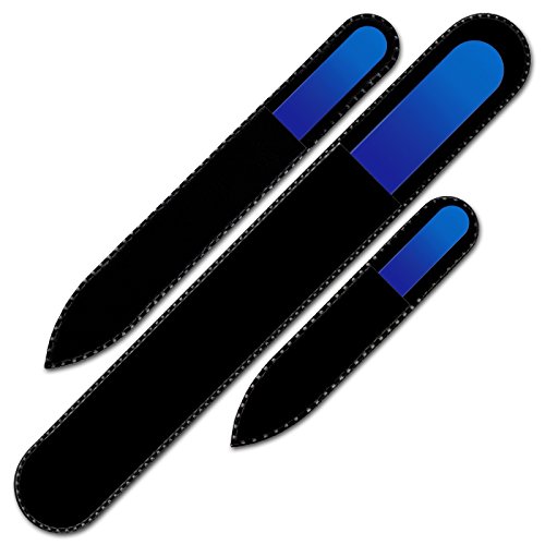 Glass Nail File - Mont Bleu Premium Set Of 3 Crystal Nail Files In Pouch - Handmade Gifts - Best Glass Nail Files For Natural Nails - Washable Double Sided Nail File - Etched Nail Files #TOP1