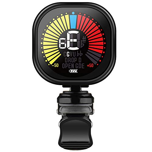 Guitar Tuner Rechargeable Clip On Tuner with LCD Color Display with Guitar, Ukulele, Violin and Chromatic Tuning Modes for All Stringed Instruments