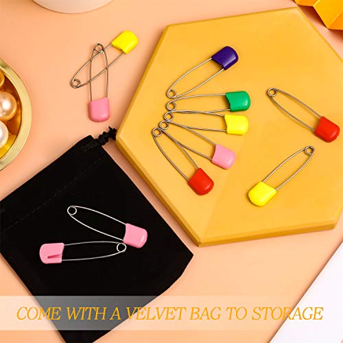 50 Pieces Diaper Pins Safety 2.2 Inch Plastic Head Cloth Diaper Nappy Pins with Locking Closures Stainless Steel with Velvet Bag(Colorful)