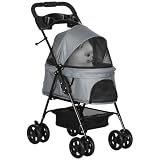 PawHut Hundewagen Klappbar Buggy für Hunde & Katzen bis 4 kg Grau
