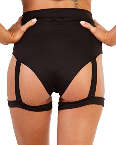 Iheartraves Showdown Harness High Waisted Booty Shorts For Women Rave Bottoms Pole Dance Shorts (Black, Small) #TOP4