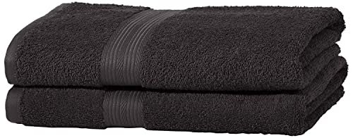 Preisvergleich Produktbild Amazon Basics 2 Stück Handtuch-Set, ausbleichsicher, 2 Badetuch, Schwarz, 100 Prozent Baumwolle 500g / m², 70 L x 140 B cm