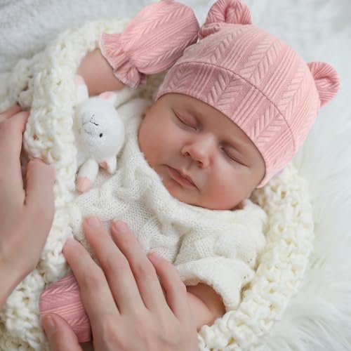 Image of BQUBO Newborn Baby Hats Bear Ears and Mittens Sets Preemie Caps Baby Boy Girl Infant Hospital Beanie for 0-3 Months