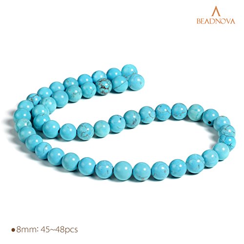 Image of BEADNOVA 8mm Blue Turquoise Gemstone Round Loose Beads for Jewelry Making (45-48pcs)