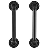 12 Inch 2 Pack Industrial Pipe Door Pull Handle, Black Rustic Industrial Grab Bar Gate Hardware Door Handle for Sliding Door, Interior Door, Garage