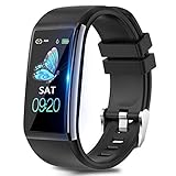 スマートウォッチ 歩数計 心拍計 血圧計 【改良進化版・1.14インチ画面】スマートブレスレット 活動量計 IP68防水 睡眠検測スポーツウォッチ 長い待機時間 ストップウォッチ 生理周期管理 着信通知･拒否 iPhone/Android対応 多機能健康サポート機器 日本語説明書 (ブラック)
