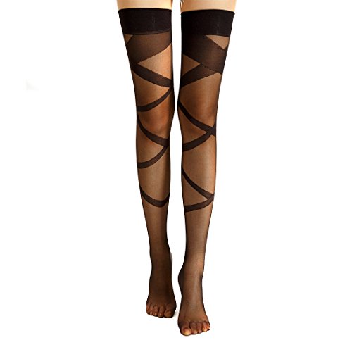 Image of Thigh High Criss Cross Pattern Sheer Tights Fishnet Stockings