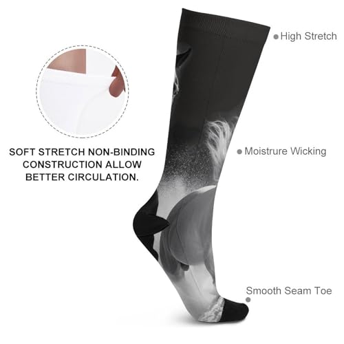 Socks for Women Men Black And White Horses Cotton Sock Breathable Boot Socks Warm Calf Socks for Hiking Work Crew Socks 18.1in3