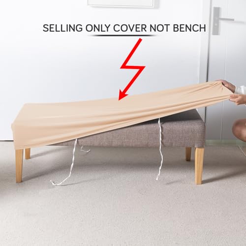 Image of HOKIPO 'SereneSolids' 140 GSM Dining Bench Cover Stretchable Slipcover, Beige (AR-6245-BGE)