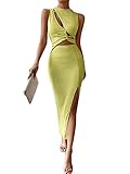 SOLY HUX Women's Cut Out Twist Front Dress Sleeveless Sexy Pencil Split Club Party Bodycon Tank Maxi Dresses Solid Olive Green S