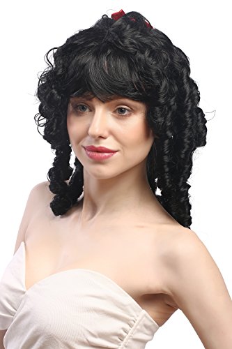 WIG ME UP- 63024-P103 Peluca señora Carnaval romanticismo Barroco rizos Espiral Negro Bucle Correa Gothic Lolita