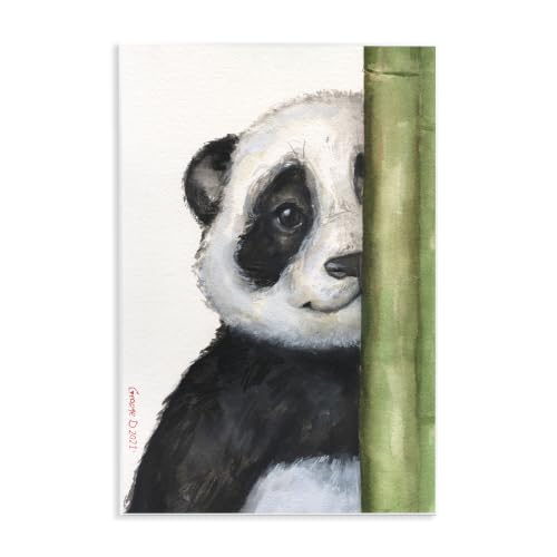 'Panda Bear Peering Around Bamboo Smiling'| Wall Plaque Art