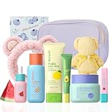 QUIYUM Set de cuidado facial, hidratante facial para mujeres, set de 6 piezas para el cuidado de la piel del rostro, con limpiador, tónico, suero, crema para ojos, humectante, mascarilla para labios